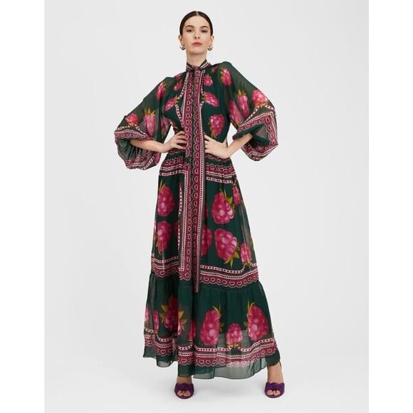 LA DOUBLEJ Sz L Large Athena Dress Silk Maxi Pink Green - Picture 11 of 14